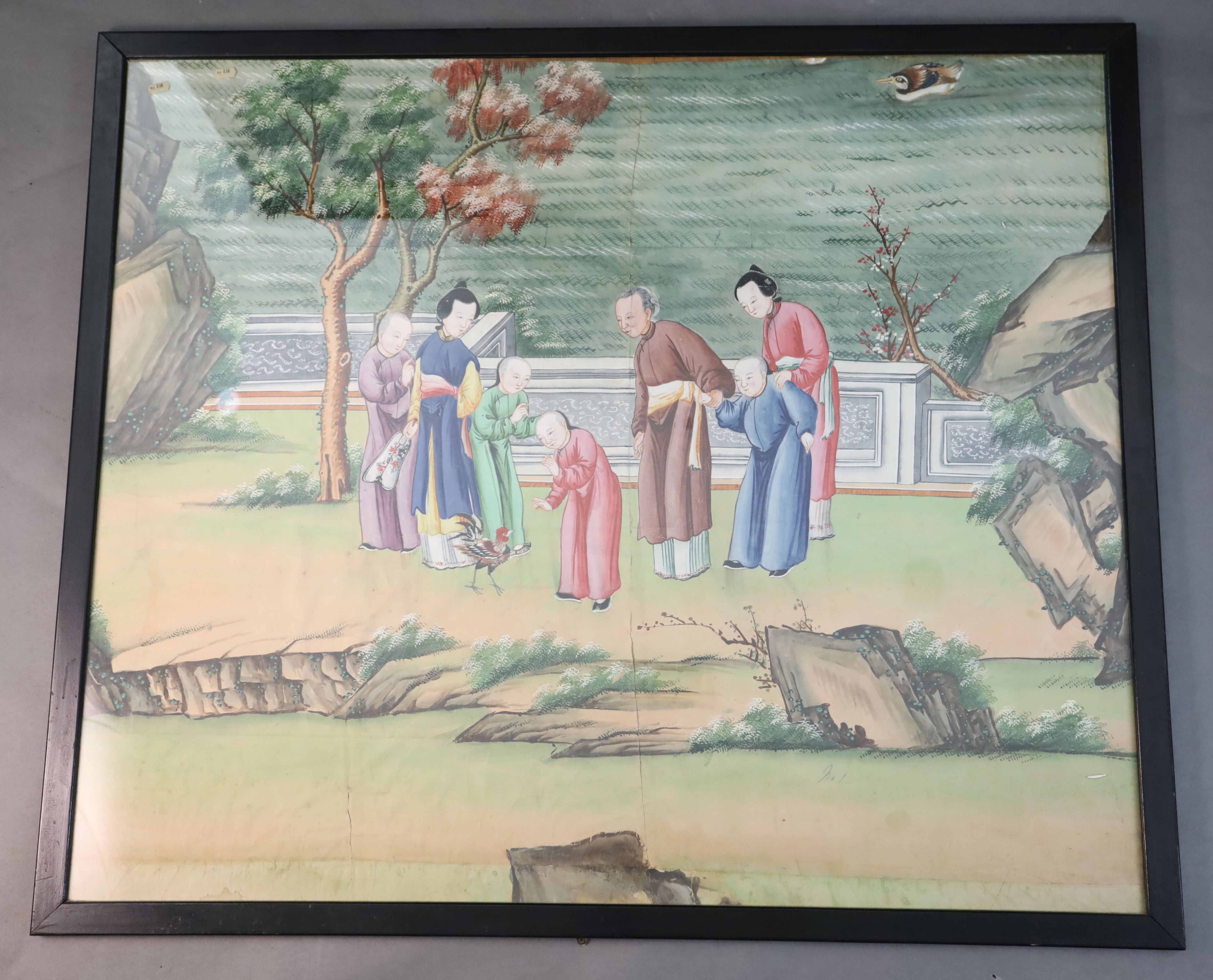 Two Chinese hand painted wallpaper panels, late 18th century Provenance - A. T. Arber-Cooke